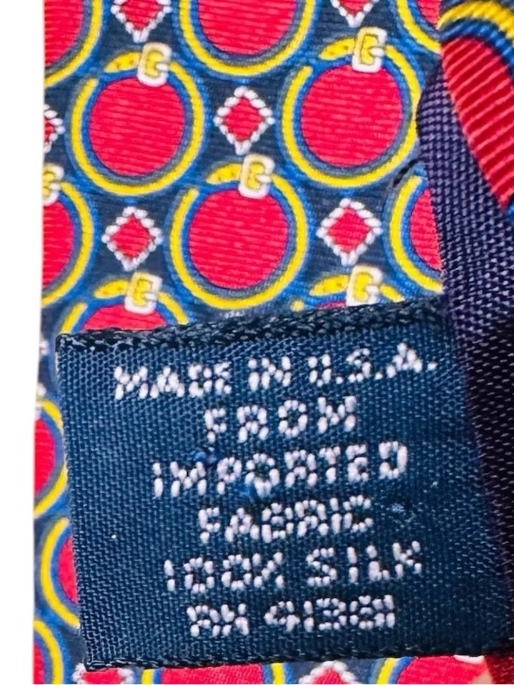 Polo Ralph Lauren Mens Neck Tie Red Blue Gold Circle 100% Silk Hand Made USA
